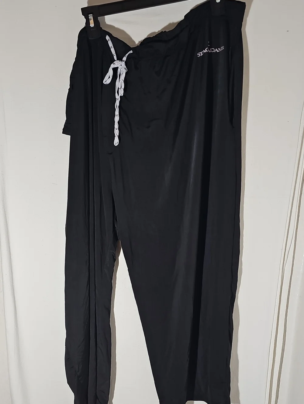 Stacy Adams Black Silk Lounge Pants with White Drawstring
